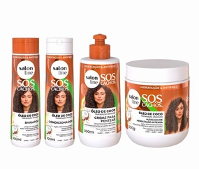 Salon Line SOS Curls Coconut Curly Wavy Deep Moisturizing Treatment Kit 4 Prod