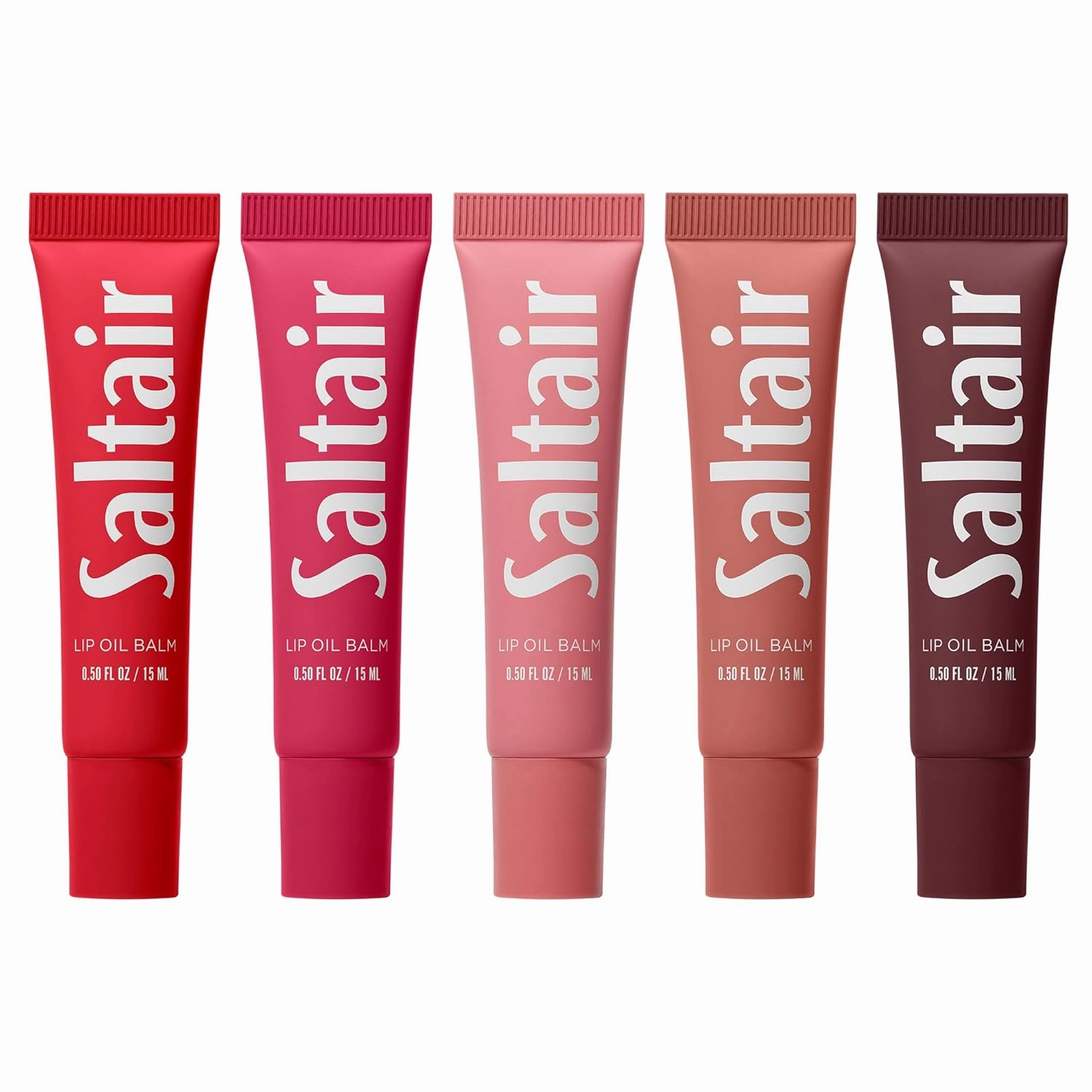 Saltair Hydrating Lip Oil Balm, Clear and Tinted Lip Gloss, Essentials Shades 5-Pack. Moisturizing Vegan Conditioning for Dry Cracked Lips with Glossy High-Shine Finish. Coconut Vanilla Flavor