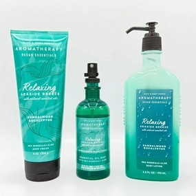 Sandalwood Eucalyptus Relaxing Seaside Breeze 3-Piece Bath Bundle | Aroma Body Cream, Essential Oil Mist and Moisturizing Body Lotion