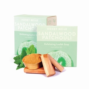 Sandalwood Patchouli Exfoliating Loofah Soap 2-Pack - Exfoliating Bar Soap with Loofah Inside - Cleansing, Moisturizing, Nourishing, Scrubby Soap - Plant-Based, Eco-Friendly, Vegan