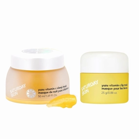 Saturday Skin Yuzu Vitamin C Lip Mask Overnight Lip Sleeping Mask Moisturizing For All Skin Types and Yuzu Vitamin C Sleep Overnight Face Mask