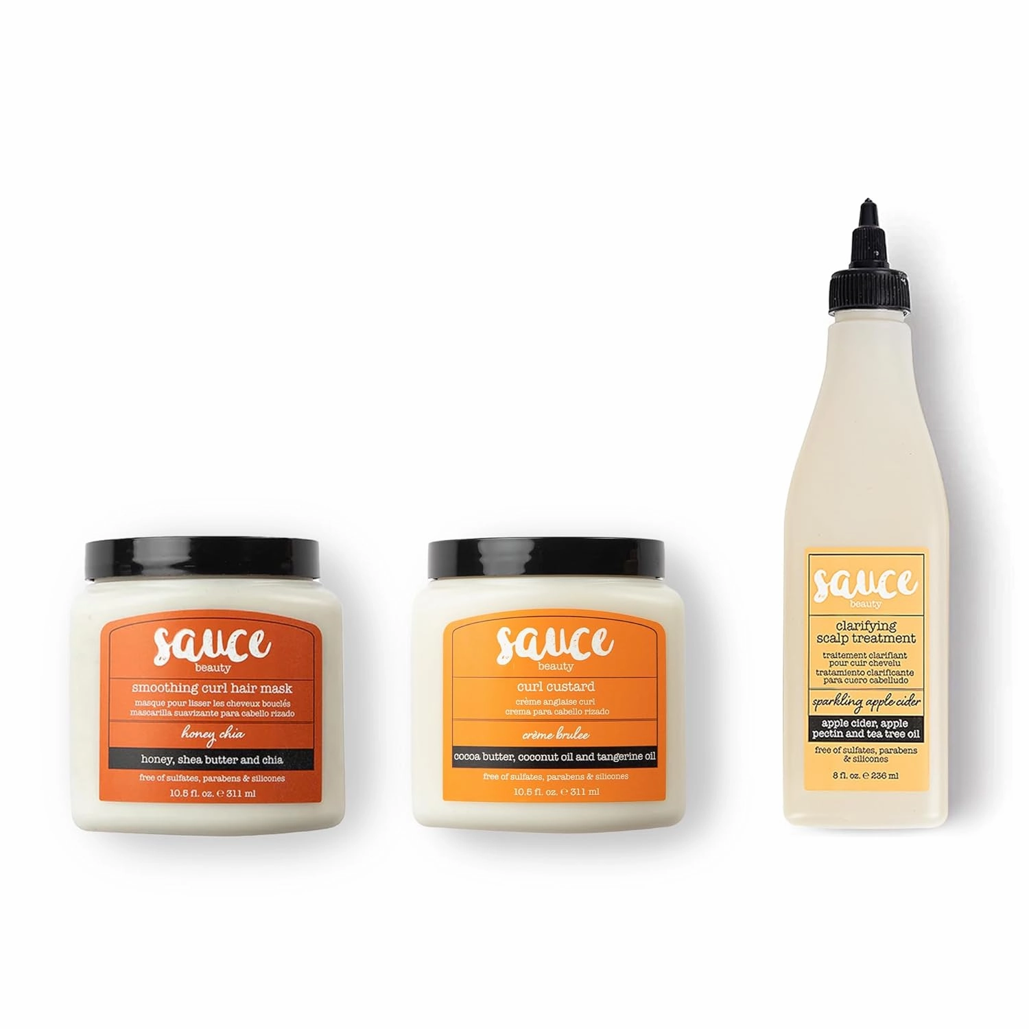 SAUCE BEAUTY Honey Chia Smoothing Curl Mask, Crème Brulee Curling Custard & Sparkling Apple Cider Clarifying Scalp Treatment - Curly Hair Mask, Curl-Defining Cream & ACV Rinse for Curly Hair
