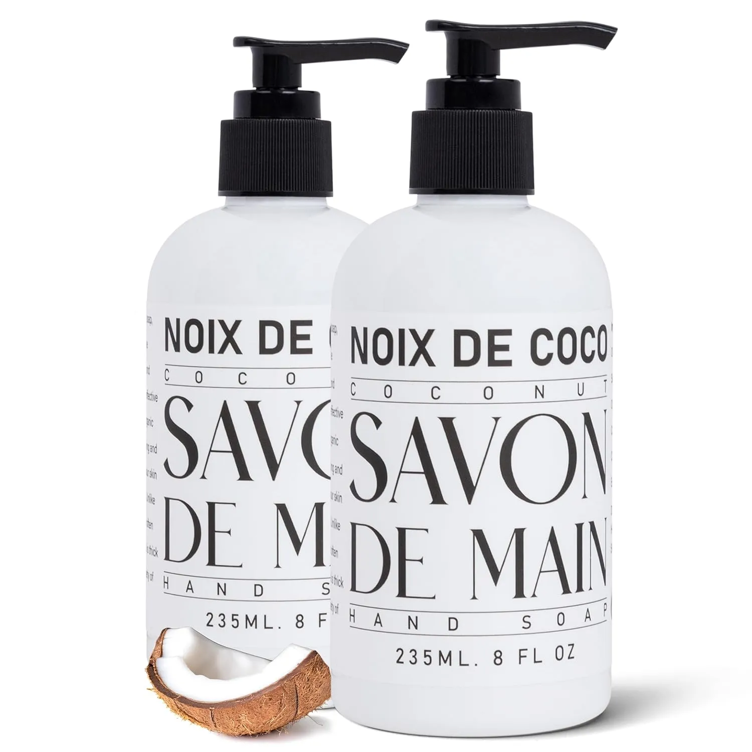 Savon De Main Premium Liquid Hand Soap | All Natural Hand Soap | Moisturizing | For Kitchen & Bathroom | 2 X 8 Ounce Bottles | Noix de Coco - Coconut