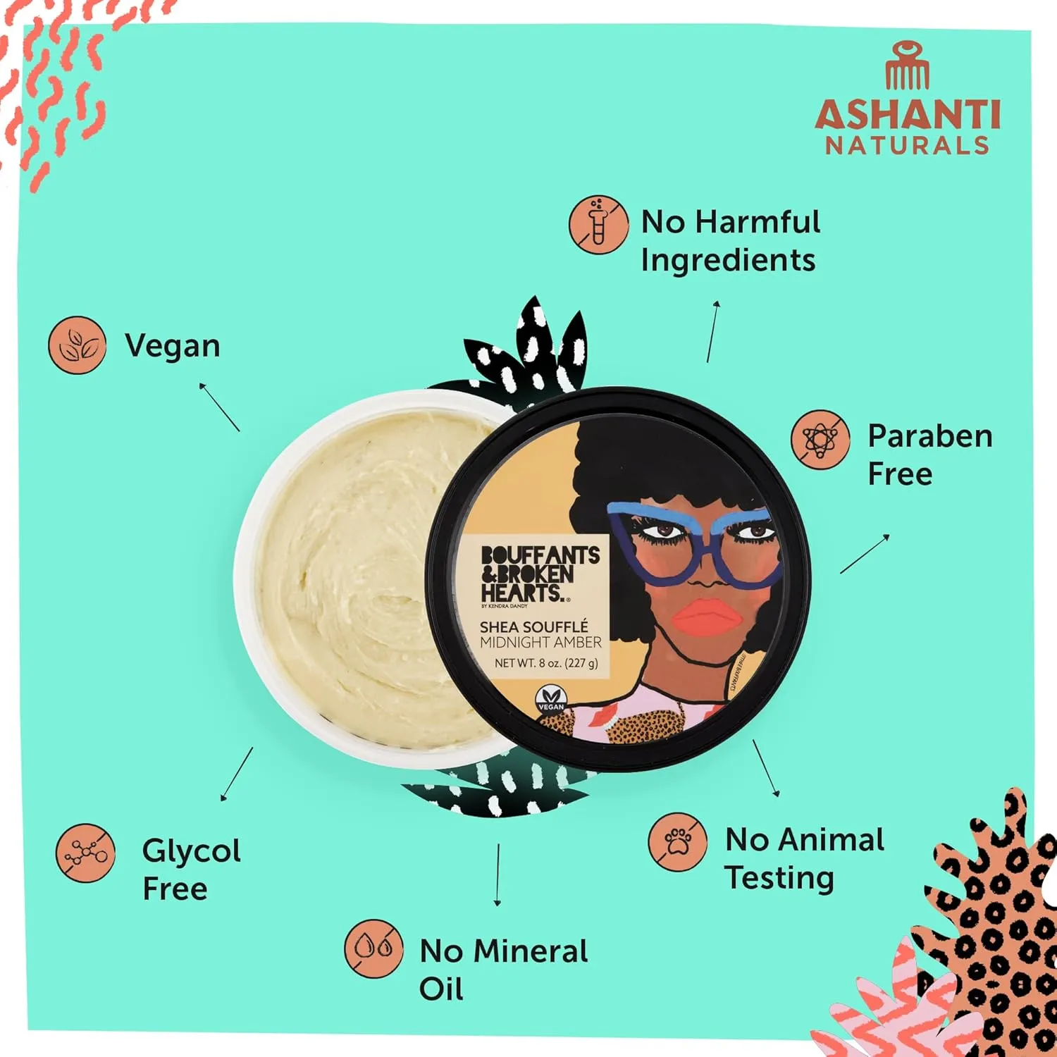 Scented Whipped Shea Butter for Skin | Moisturizing African Raw Shea Butter, Almond Oil and Coconut (Midnight Amber Souffle, 8oz)