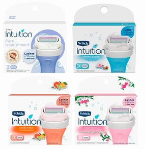 Schick Intuition - Variety Refill Pack - Includes 3 of each scent, Pure Nourishment, Sweet Citrus, Spring Bloom with Shea Butter, Sweet Water Lily, Total of 12 Refill Cartridges Gift Set for Women