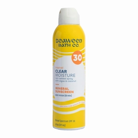 Seaweed Bath Co. Clear Moisture Mineral SPF 30 Broad Spectrum Sunscreen Spray, 6 Ounce, Sustainably Harvested Seaweed, Algae, Coconut