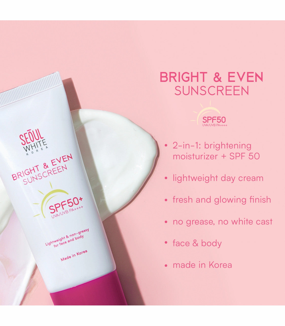 Seoul White Korea Bright & Even Sunscreen (SPF50  UVA/UVB PA    ) | Choose A Size
