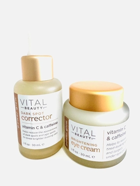 Set of Vital Beauty VitaminC Caffeine Dark Spot Corrector&Eye Cream, total of 2 items.