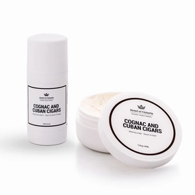 Shaving Kit For Men (2-pcs) - Shaving Soap, Aftershave Balm - Cognac and Cuban Cigars Fragrance - Made by Skilled Artisans
