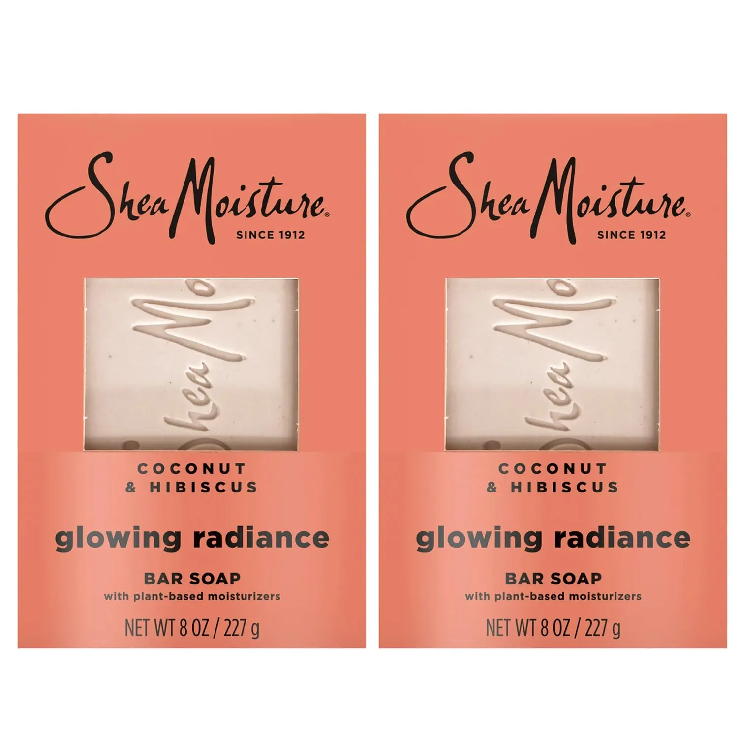 SheaMoisture Bar Soap Coconut & Hibiscus - Glowing Radiance Body Wash Bar Soap with Plant-Based Moisturizers to Gently Clean and Brighten Dull Skin - 8 oz. Bar 2 Pack