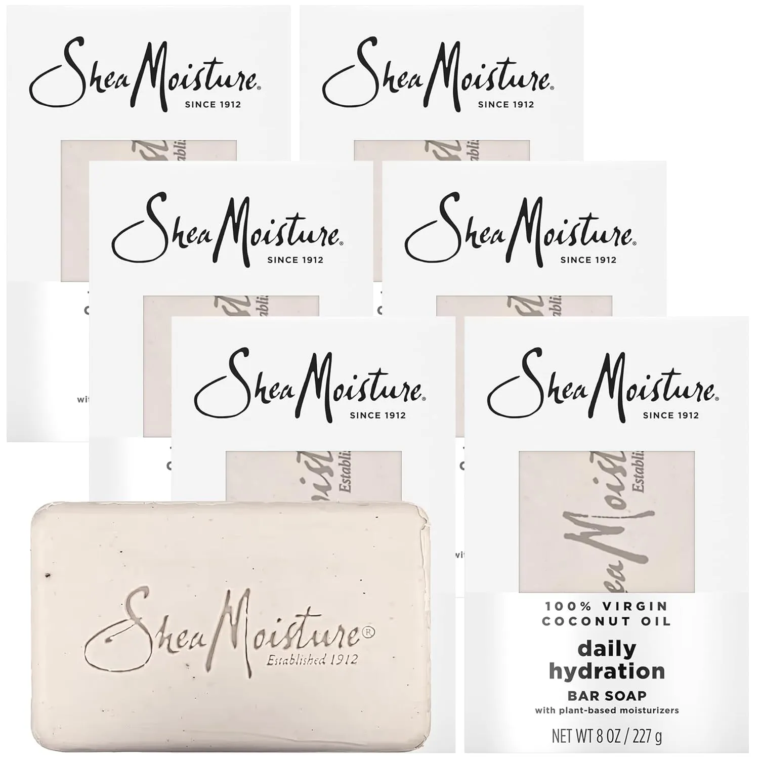 SheaMoisture Shea Butter Body Wash Bar Soap, Cleansing Skin Care to Soften & Restore, 100% Virgin Coconut Oil with Coconut Milk, Shea Butter & Acacia Senegal, 8 Oz Bar - 6 pack