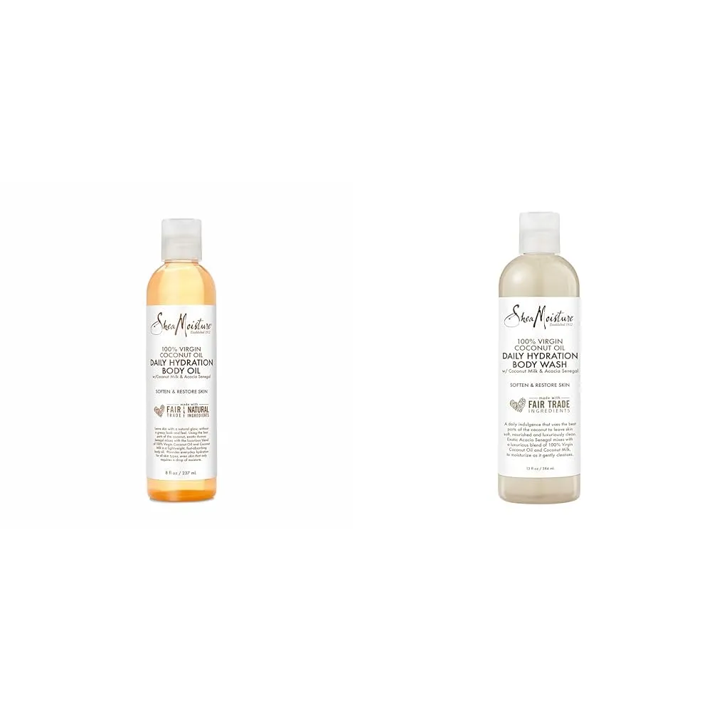SheaMoisture Virgin Coconut Oil Daily Hydration Body Oil for Dry Skin 8 oz & Bubble Bath and Body Wash 13 Fluid Ounce