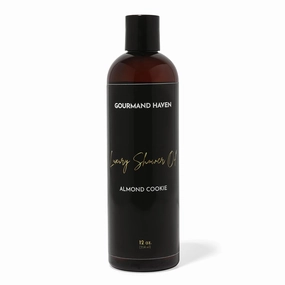 Shower Oil - Moisturizing Body Wash, Almond Cookie Scent - Hydrating Bath Gel for Women and Men - With Coconut, Jojoba and Argan - 12 Fl Oz