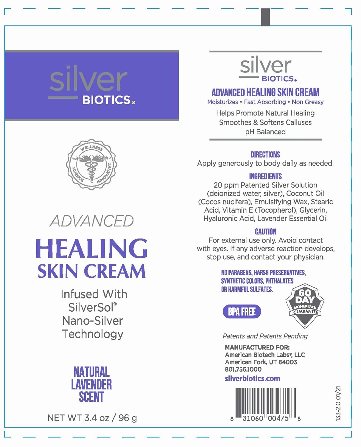 Silver Biotics Nano Silver Healing Lotion Cream Lavender Scent Infused SilverSol and Hyaluronic Acid | All Natural Ingredients to Heal, Smooth Your Skin Blemishes and Scars (3.4 oz.)