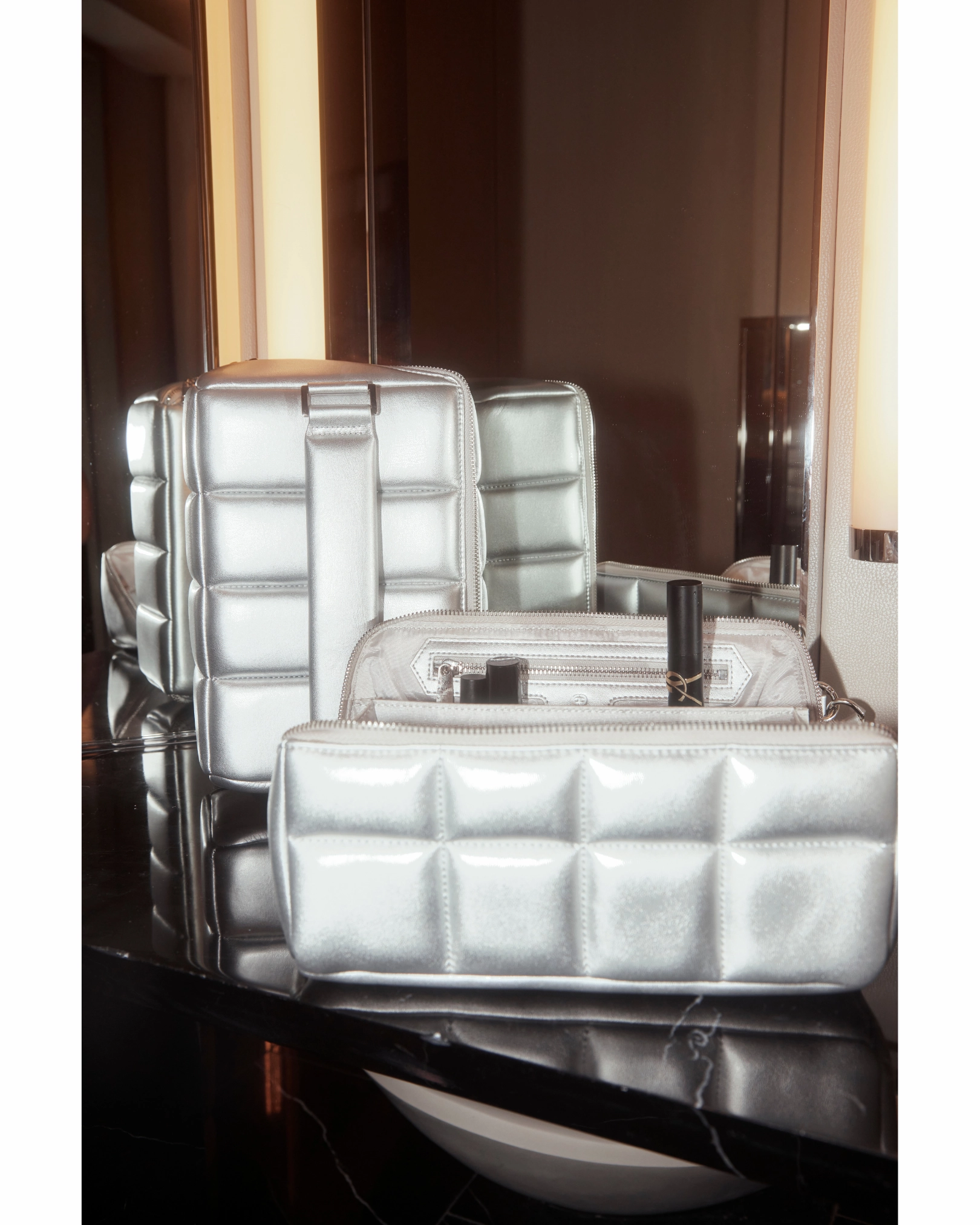 Silver Makeup Bag - Luxury Designer Cosmetic Case - The HOMEE