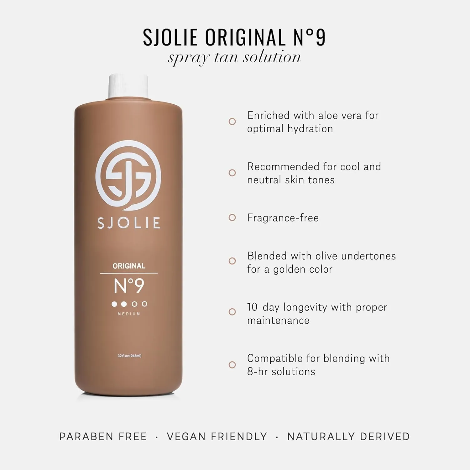 SJOLIE Spray Tan Solution - No. 9 - Medium Hydrating Tanning Spray | Sunless Tanner for Long Lasting, All Natural Glow (32oz)