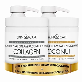 Skin Care 3-in-1 Collagen Moisturizing Cream for Face, Neck and Hands (16.9 fl. oz) 3-in-1 Coconut Oil Moisturizing Cream for Face, Neck and Hands (16.9 fl. oz.) - Bundle