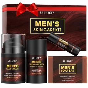 Skin Care Kit for Men, Fathers Day Gifts, Birthday Gift for Husband, Dad, Mens Skincare Set with Face Cream, Lip Balm, Deodorant Stick & Bath Soap, Facial Skincare, Lip Care & Body Care for Him