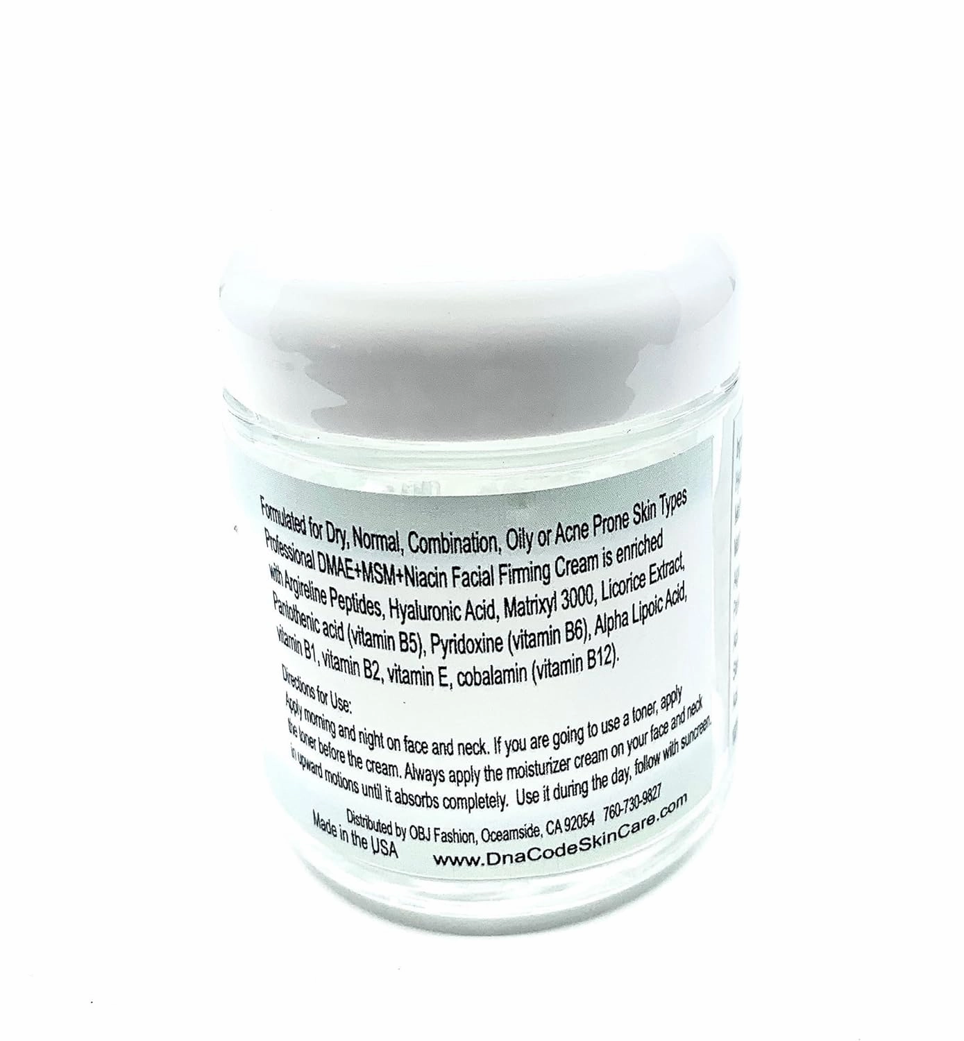 Skin Care OIL FREE-DMAE MSM NIACIN Firming Cream, 100% Pure Hyaluronic Acid, Argireline, Matrixyl 3000