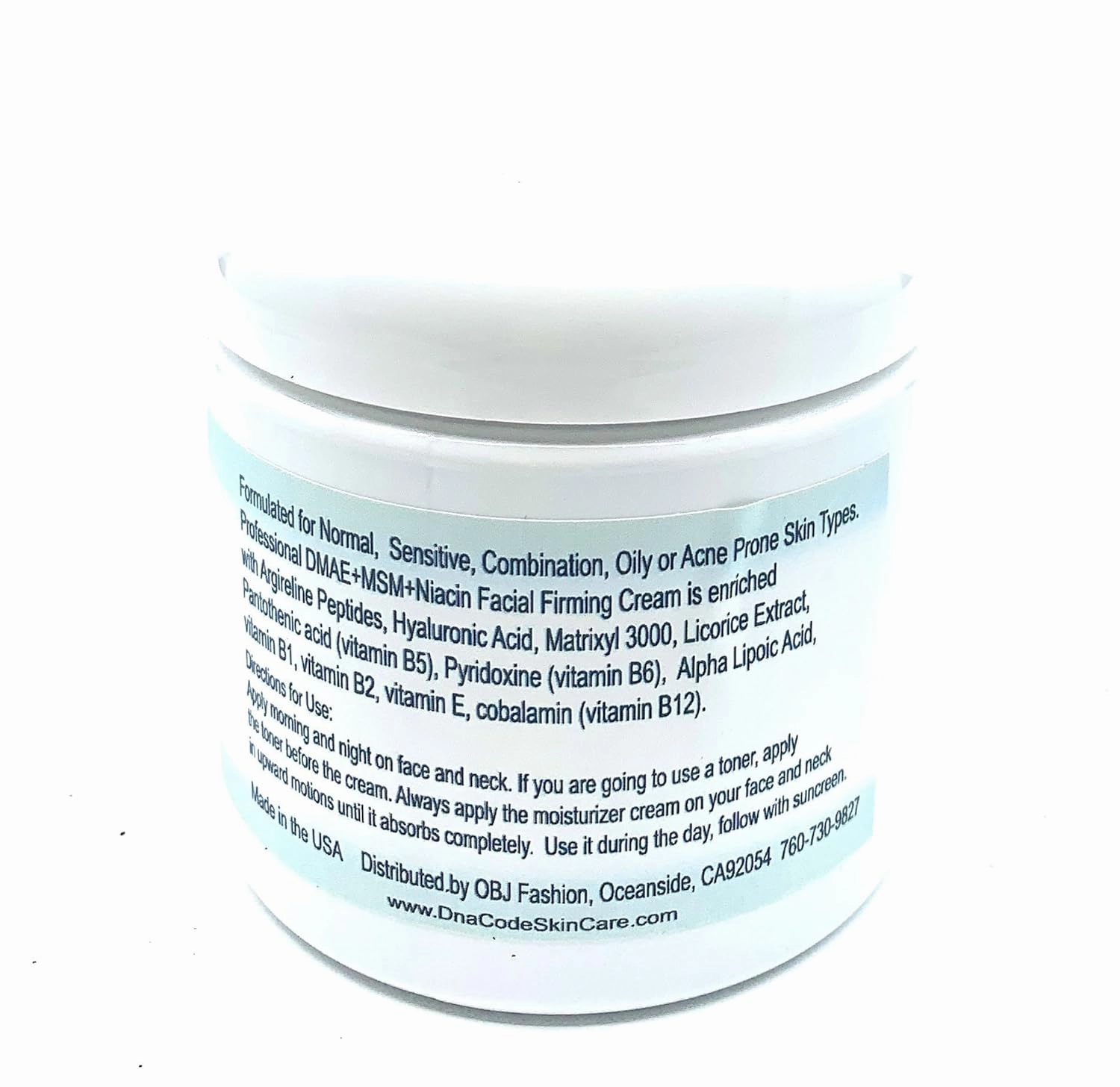 Skin Care OIL FREE-DMAE MSM NIACIN Firming Cream, 100% Pure Hyaluronic Acid, Argireline, Matrixyl 3000
