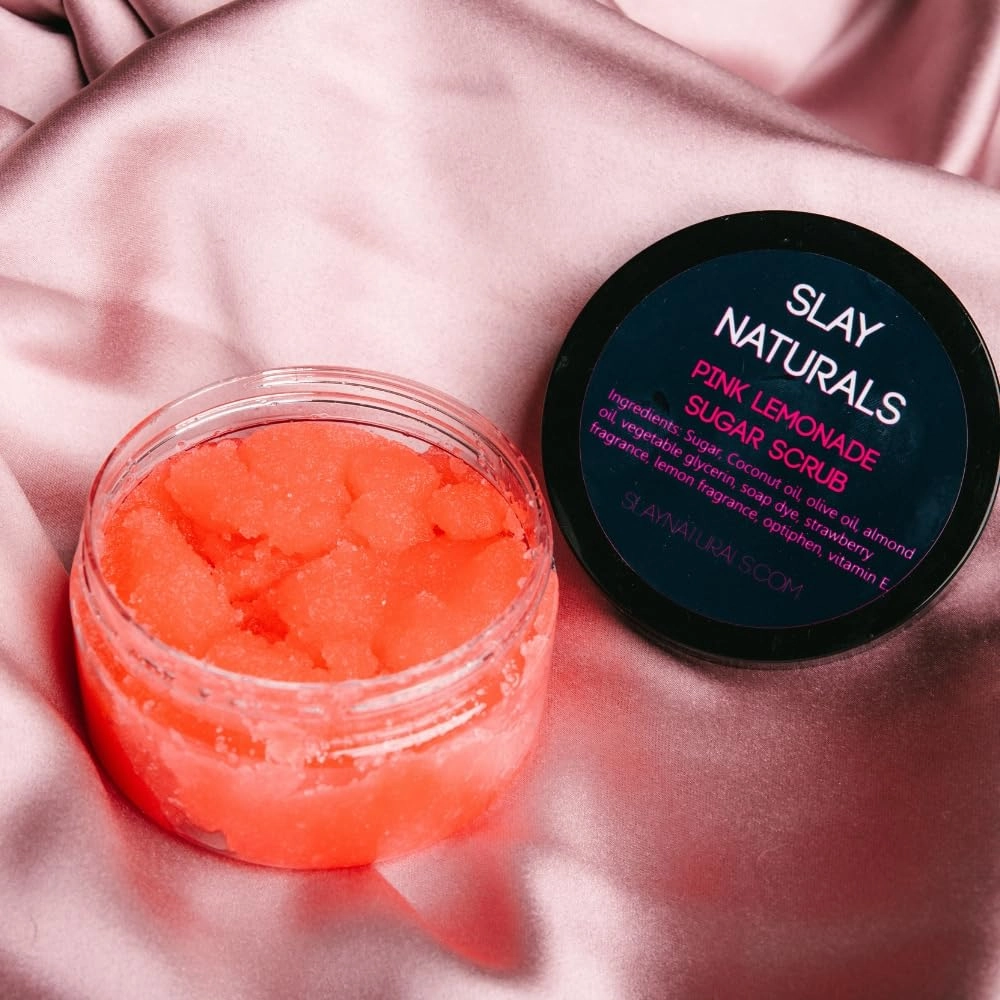 Slay Naturals’ Pink Lemonade Sugar Scrub 8 oz | Exfoliating, Hydrating, and Moisturizing |Sweet Combination Of Lemon and Strawberry