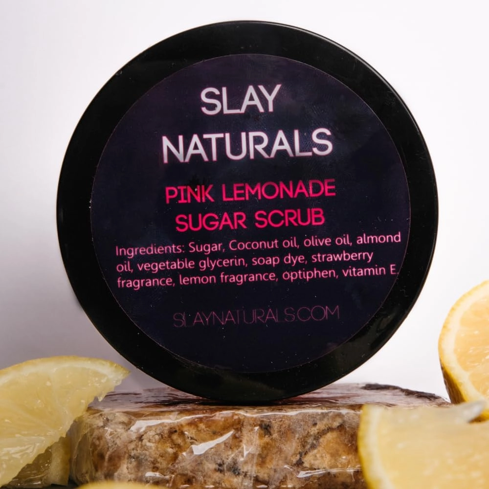 Slay Naturals’ Pink Lemonade Sugar Scrub 8 oz | Exfoliating, Hydrating, and Moisturizing |Sweet Combination Of Lemon and Strawberry