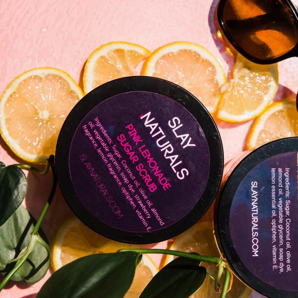 Slay Naturals’ Pink Lemonade Sugar Scrub 8 oz | Exfoliating, Hydrating, and Moisturizing |Sweet Combination Of Lemon and Strawberry