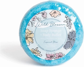Soap Sponge and Exfoliating Body Buffer, 7 Ounce Scrub with Shea Butter and Essential Oils, Tropical Bliss