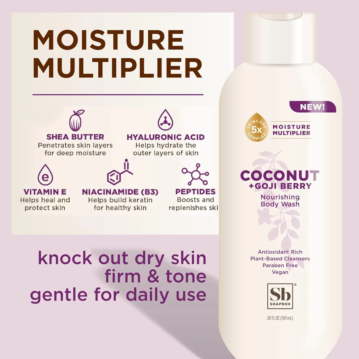 Soapbox Body Wash Refill, Coconut   Goji Berry Body Wash Refill Pack, Bulk Soap Pouch, Vegan   Antioxidant Rich Moisturizing with Shea Butter, Peptides & Keratin Promoting B3, 40oz