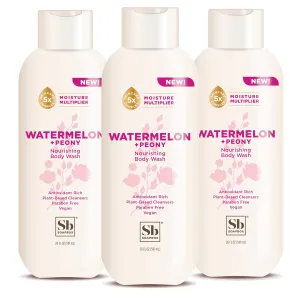Soapbox Body Wash, Watermelon   Peony Body Wash for Women, Men, Vegan & Antioxidant Rich, Exfoliating, Moisturizing Soap with Shea Butter, Peptides & Keratin Promoting B3, 3 Pack, 20oz Each