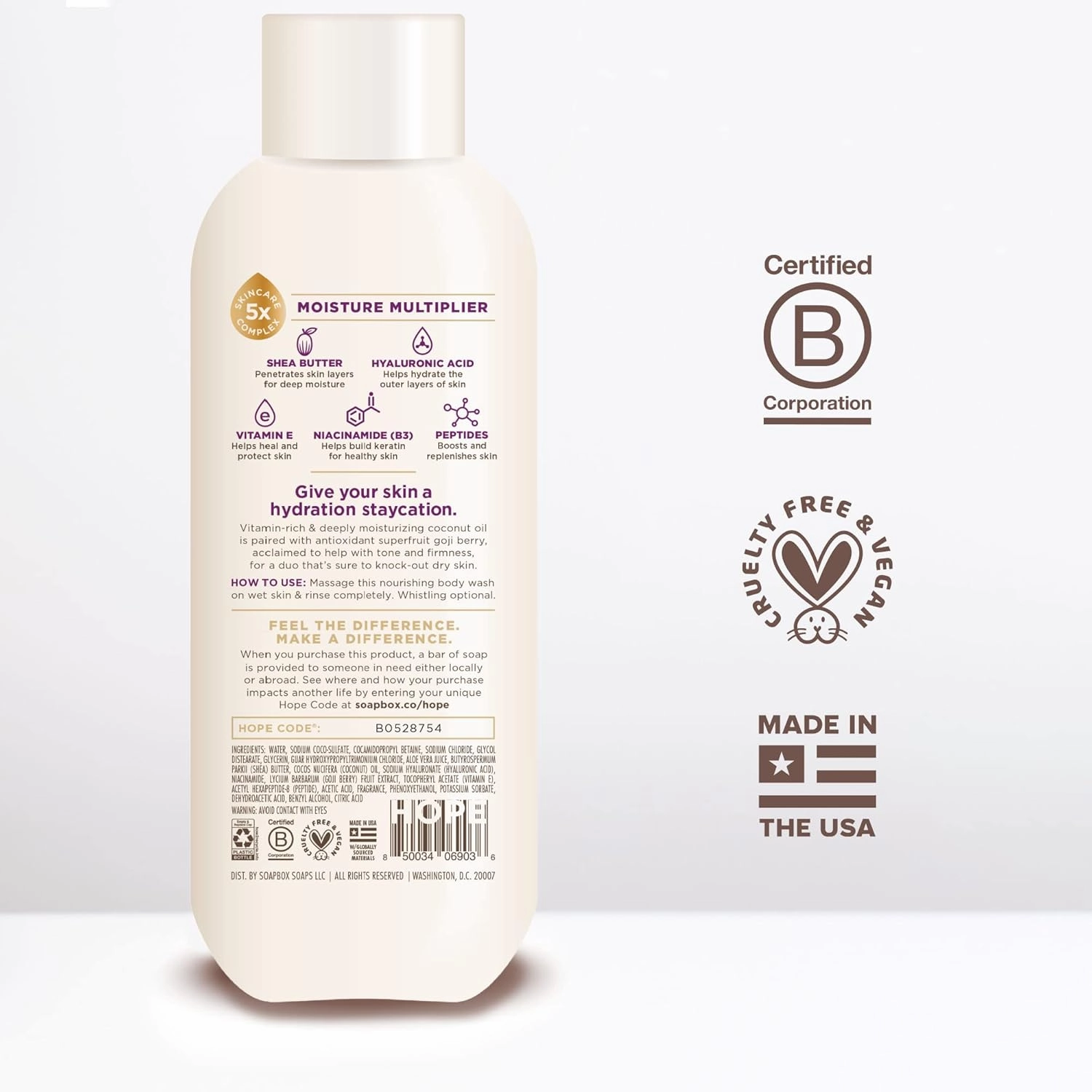 Soapbox Body Wash, Coconut   Goji Berry Body Wash for Women, Men, Vegan   Antioxidant Rich Moisturizing Soap with Shea Butter, Peptides & Keratin Promoting B3, 3 Pack, 20oz Each