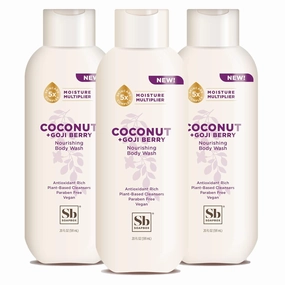 Soapbox Body Wash, Coconut   Goji Berry Body Wash for Women, Men, Vegan   Antioxidant Rich Moisturizing Soap with Shea Butter, Peptides & Keratin Promoting B3, 3 Pack, 20oz Each