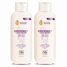 Soapbox Body Wash, Coconut & Goji Berry Liquid Body Wash, Moisturizing Soap with Shea Butter, Vegan Duo Pack of 2 Soap Bottles, 20oz Each