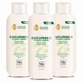 Soapbox Cucumber   Yuzu Lemon Body Wash for Women, Men, Vegan   Antioxidant Rich, Soothing, Moisturizing Soap with Shea Butter, Peptides & Keratin Promoting B3, 3 Pack, 20oz Each