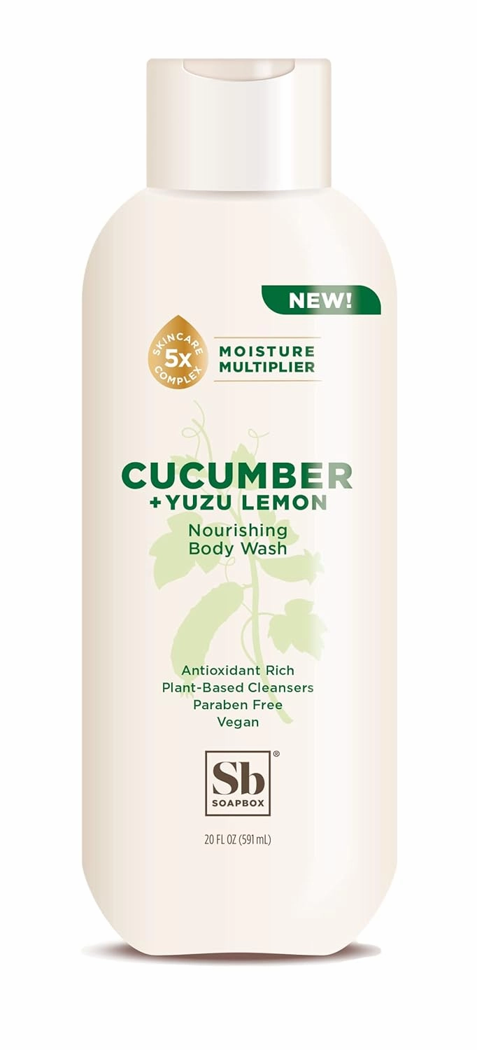 Soapbox Cucumber   Yuzu Lemon Body Wash for Women, Men, Vegan   Antioxidant Rich, Soothing, Moisturizing Soap with Shea Butter, Peptides & Keratin Promoting B3, 3 Pack, 20oz Each