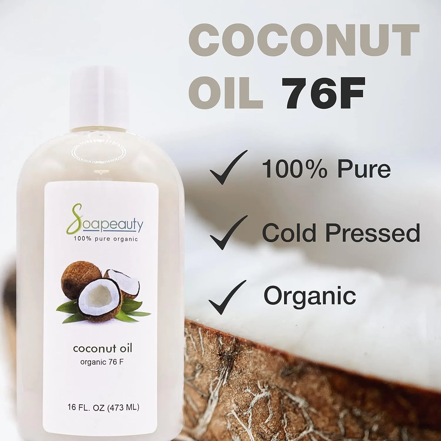 Soapeauty Coconut Oil 76 Degree Cold Pressed | Natural Carrier Oil for Candle Making & Soap Making, Face, Skin Care, Hair Care | (16 Oz)