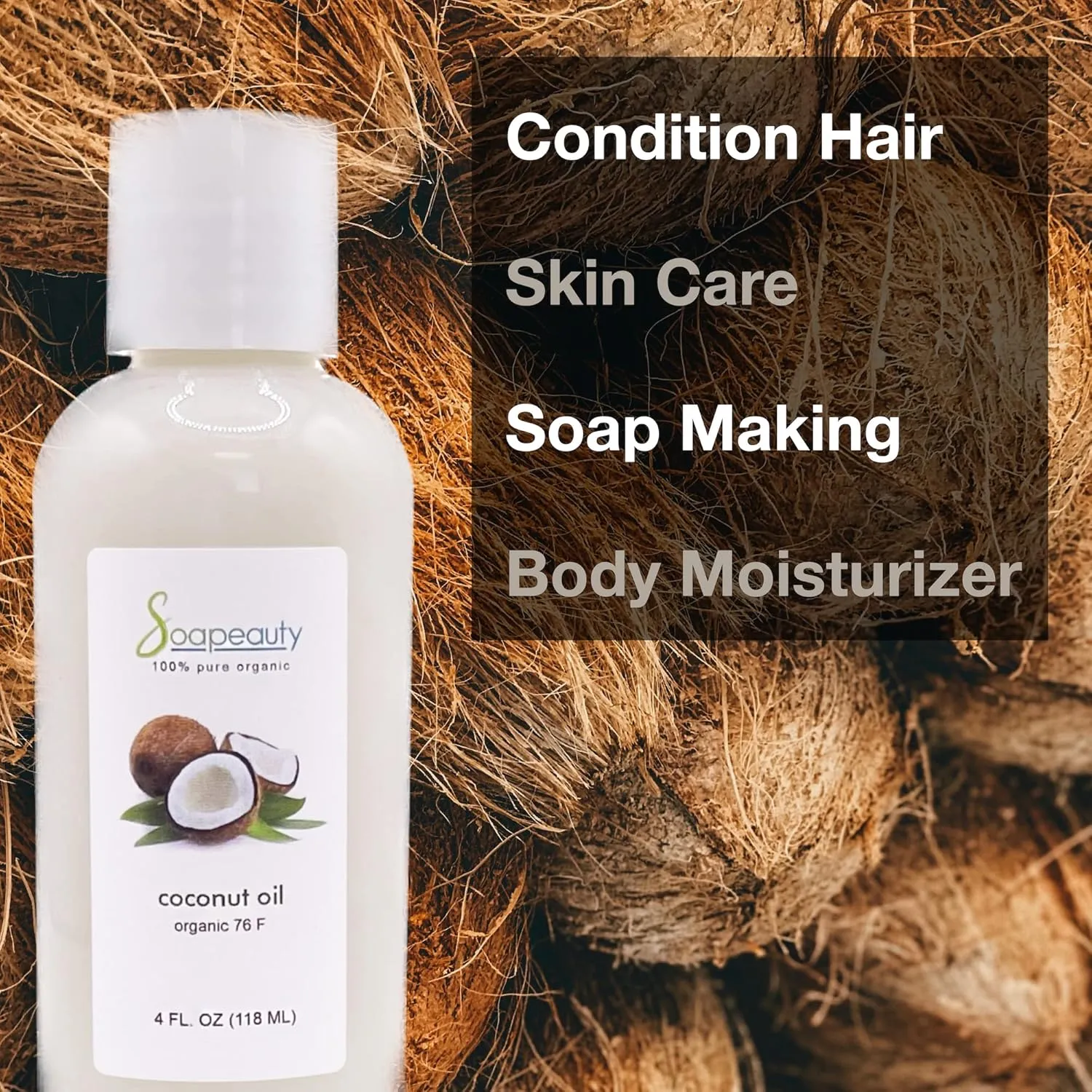 Soapeauty Coconut Oil 76 Degree Cold Pressed | Natural Carrier Oil for Candle Making & Soap Making, Face, Skin Care, Hair Care | (16 Oz)