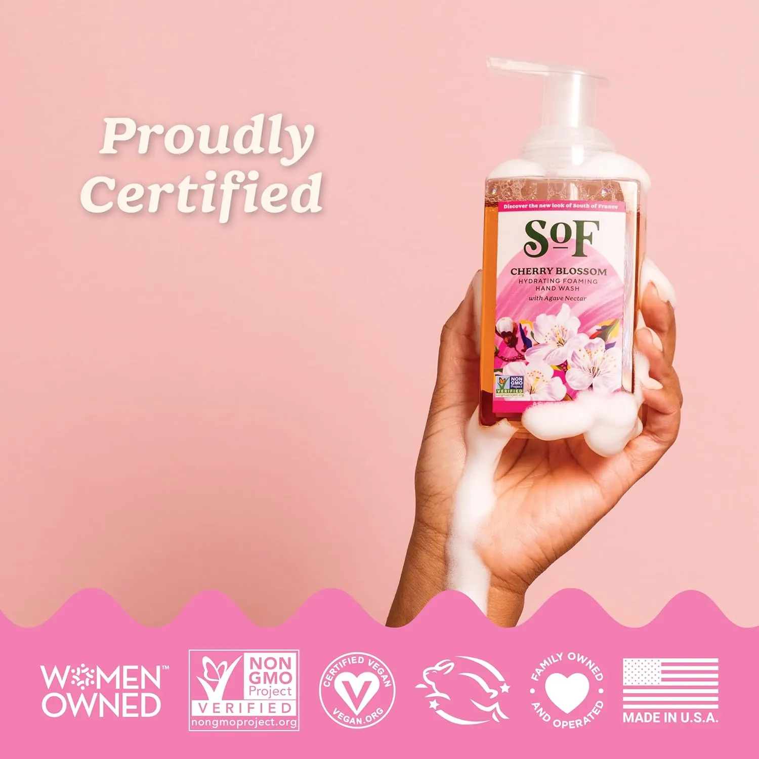 SoF Hydrating Foaming Hand Wash - with Organic Agave Nectar & Coconut Oil- Vegan & Non GMO- Free from Phthalates, Sulfates & Parabens- Cherry Blossom - 8 oz Bottle 3 Pack