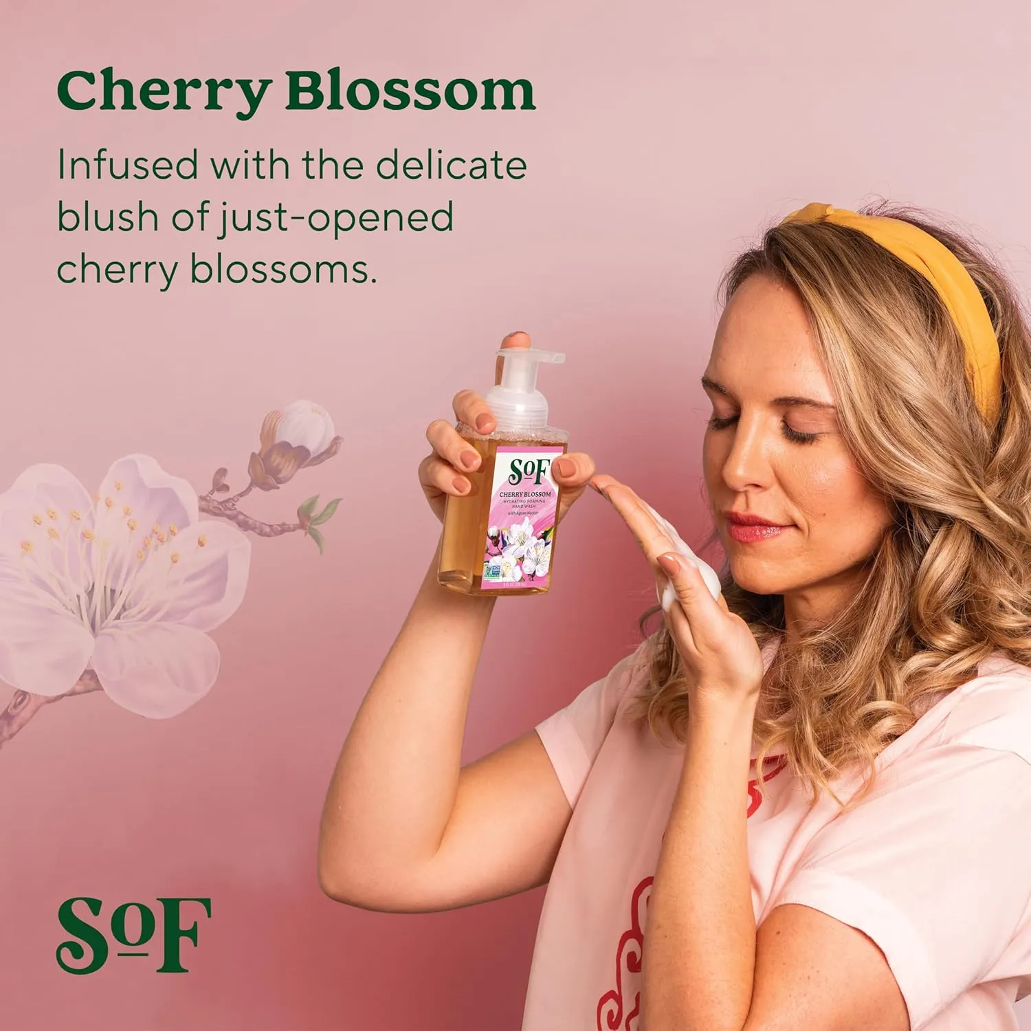 SoF Hydrating Foaming Hand Wash - with Organic Agave Nectar & Coconut Oil- Vegan & Non GMO- Free from Phthalates, Sulfates & Parabens- Cherry Blossom - 8 oz Bottle 3 Pack