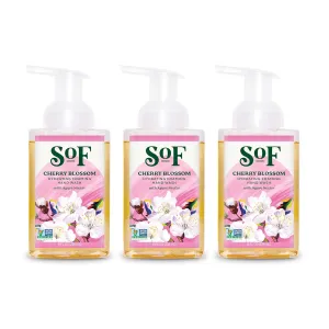 SoF Hydrating Foaming Hand Wash - with Organic Agave Nectar & Coconut Oil- Vegan & Non GMO- Free from Phthalates, Sulfates & Parabens- Cherry Blossom - 8 oz Bottle 3 Pack