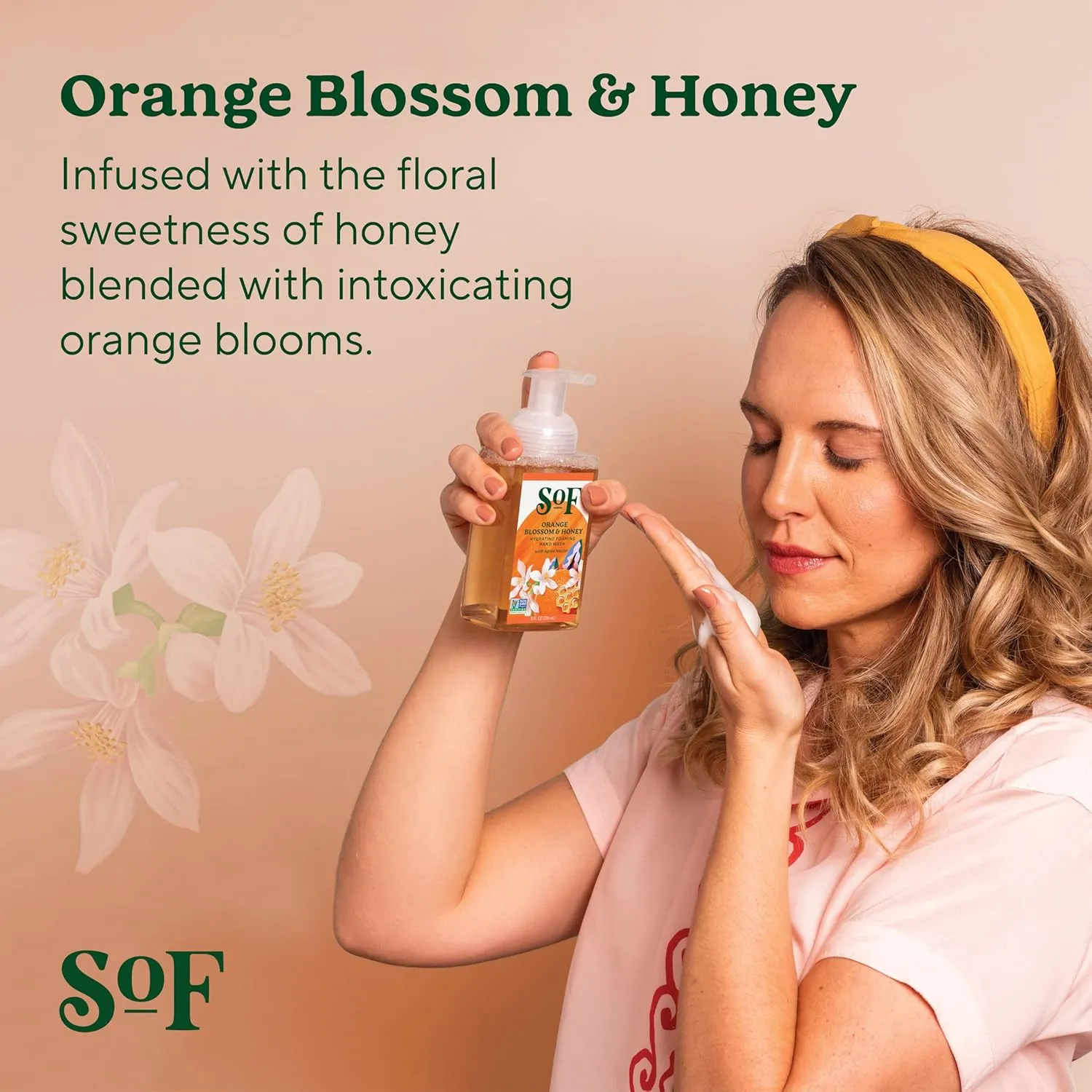 SoF Hydrating Foaming Hand Wash - With Organic Agave Nectar & Coconut Oil- Vegan & Non GMO- Free From Phthalates, Sulfates & Parabens- Orange Blossom & Honey - 8 oz Bottle 3 Pack
