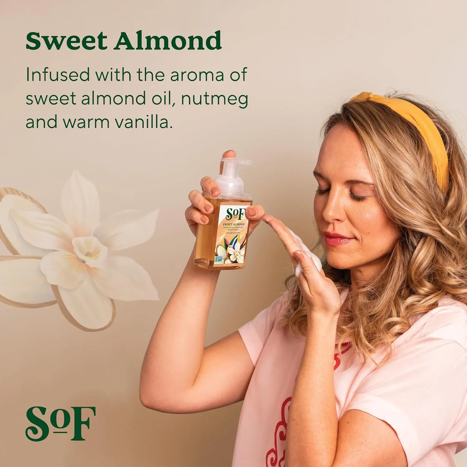 SoF Hydrating Foaming Hand Wash - With Organic Agave Nectar & Coconut Oil- Vegan & Non GMO- Free From Phthalates, Sulfates & Parabens- Sweet Almond - 8 oz Bottle 6 Pack
