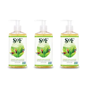 SoF Nourishing Hand Wash - With Moisturizing Sea Algae, Coconut & Olive Oil- Vegan & Non GMO- Free From Phthalates, Sulfates & Parabens- Green Tea Leaves - 8 oz Bottle 3 Pack