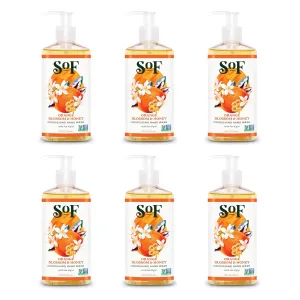 SoF Nourishing Hand Wash - With Moisturizing Sea Algae, Coconut & Olive Oil- Vegan & Non GMO- Free From Phthalates, Sulfates & Parabens- Orange Blossom & Honey - 8 oz Bottle 6 Pack