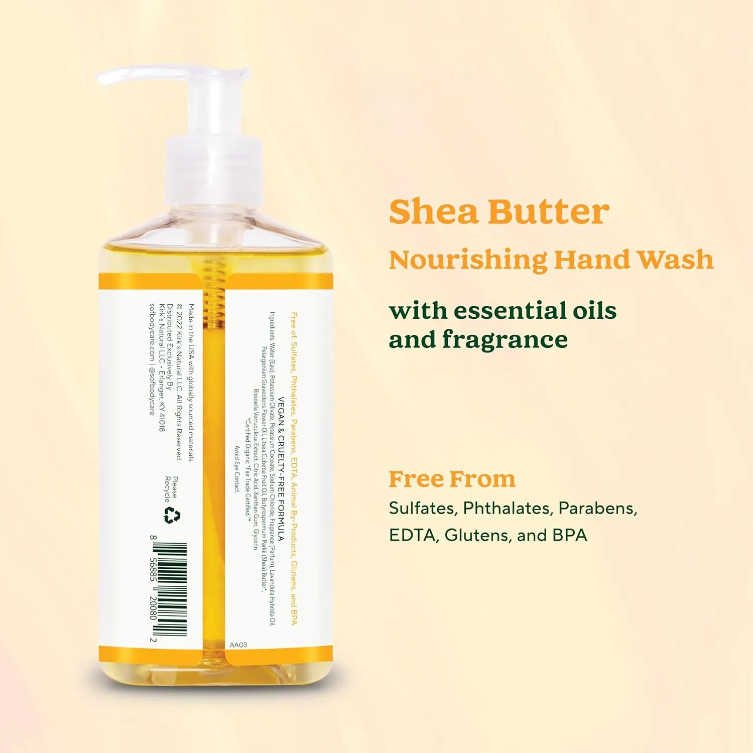 SoF Nourishing Hand Wash - With Moisturizing Sea Algae, Coconut & Olive Oil- Vegan & Non GMO- Free From Phthalates, Sulfates & Parabens- Shea Butter - 8 oz Bottle 3 Pack