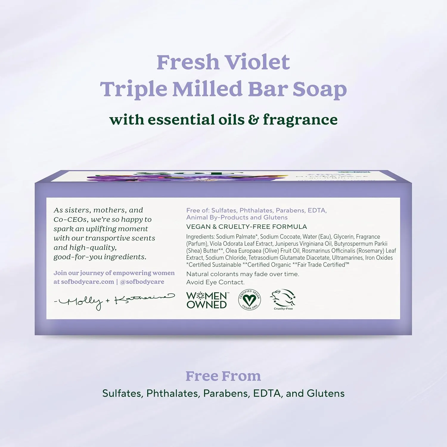 SoF Triple Milled Bar Soap - With Coconut Oil & Organic Shea Butter- Vegan & Non GMO- Free From Phthalates, Sulfates & Parabens- Fresh Violet- 6 oz Bar 6 Bars