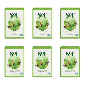 SoF Triple Milled Bar Soap - With Coconut Oil & Organic Shea Butter- Vegan & Non GMO- Free From Phthalates, Sulfates & Parabens- Green Tea Leaves - 6 oz Bar 6 Bars