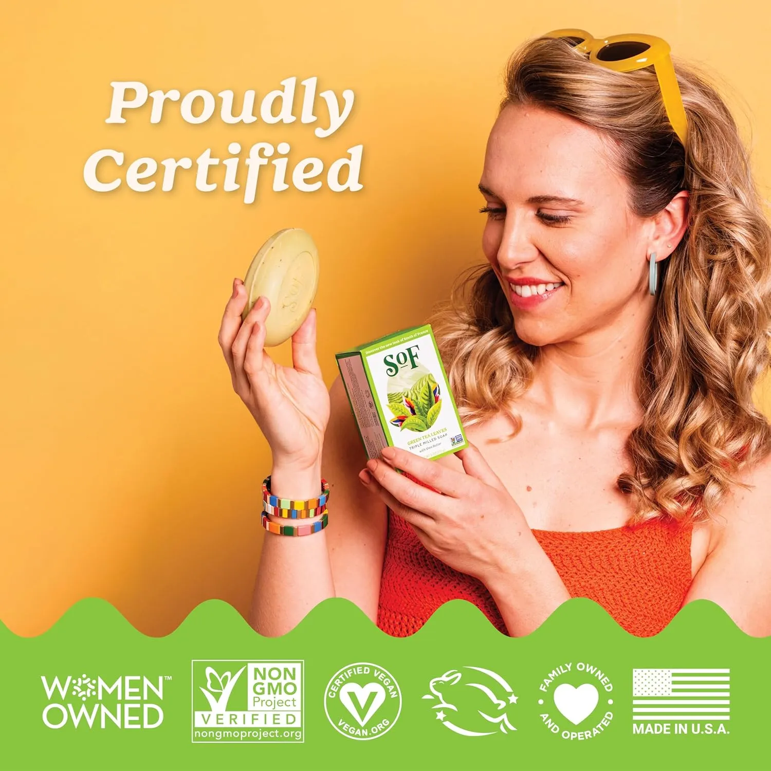 SoF Triple Milled Bar Soap - With Coconut Oil & Organic Shea Butter- Vegan & Non GMO- Free From Phthalates, Sulfates & Parabens- Green Tea Leaves - 6 oz Bar 6 Bars