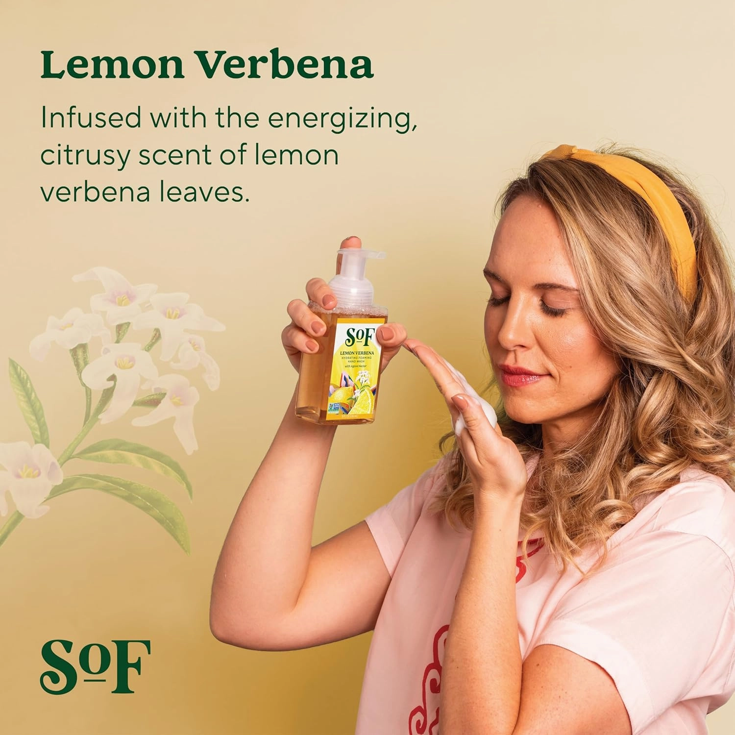 SoF Hydrating Foaming Hand Wash - With Organic Agave Nectar & Coconut Oil- Vegan & Non GMO- Free From Phthalates, Sulfates & Parabens- Lemon Verbena - 8 oz Bottle 3 Pack