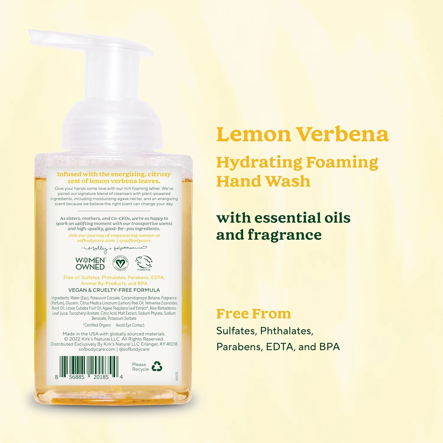SoF Hydrating Foaming Hand Wash - With Organic Agave Nectar & Coconut Oil- Vegan & Non GMO- Free From Phthalates, Sulfates & Parabens- Lemon Verbena - 8 oz Bottle 3 Pack